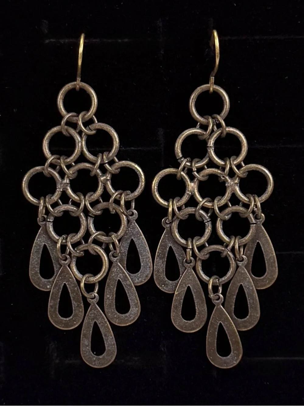 Beautiful, vintage aged bronze bib statement pierced earrings